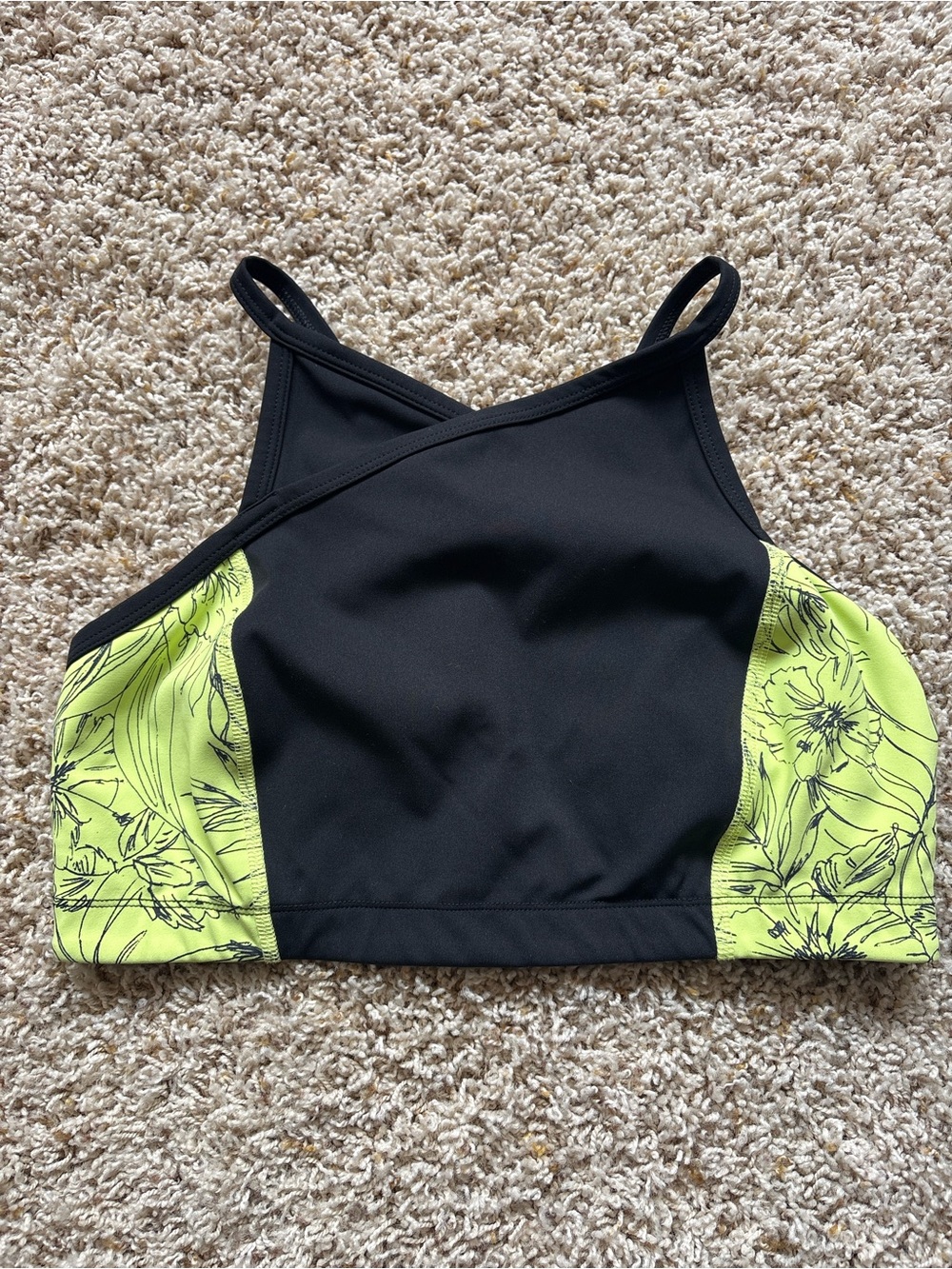 Free People Movement Fired Up  High Neck Sports Bra M Black Neon